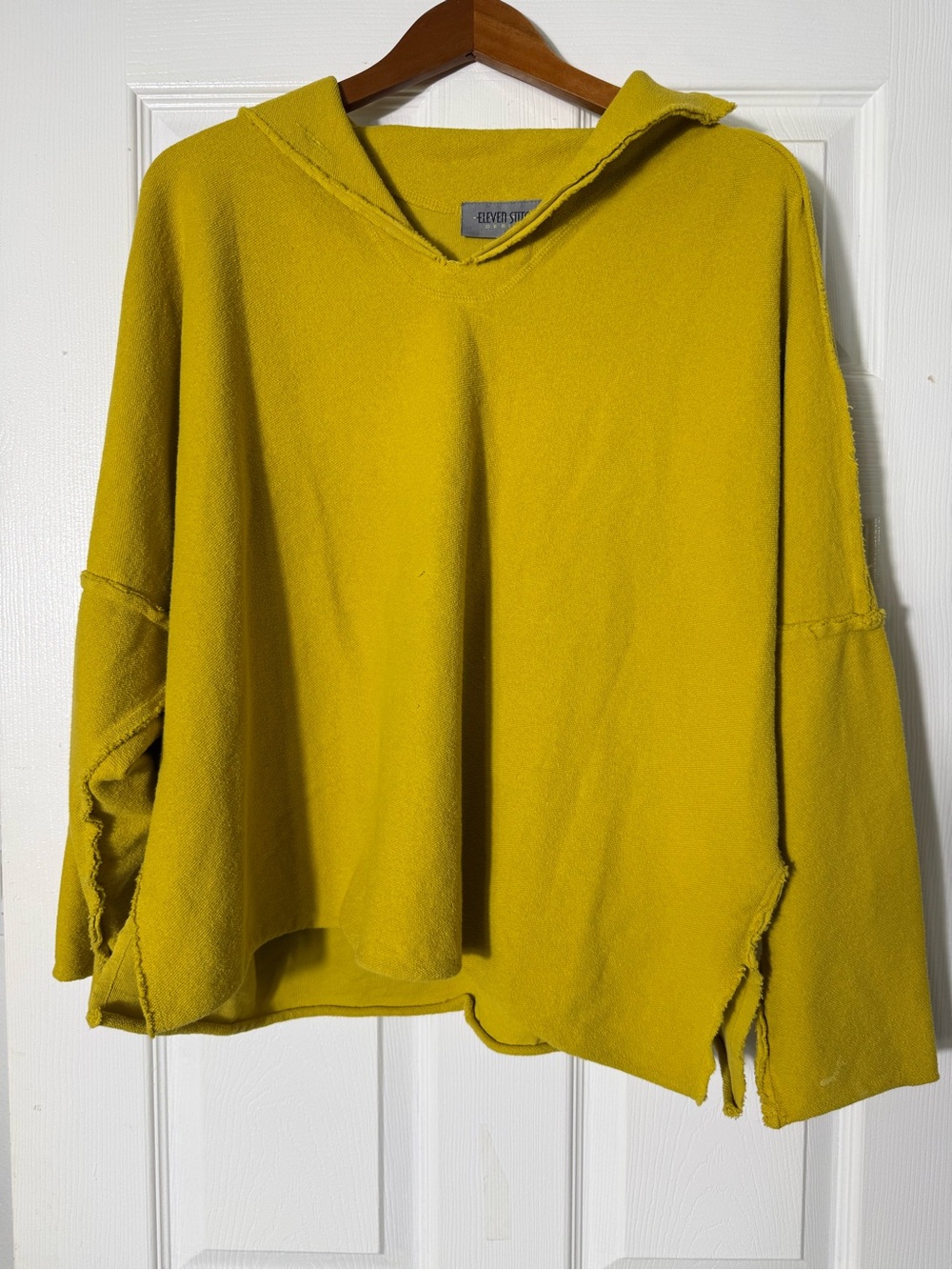 Women Eleven Stitch Design Yellow Boxy Top L Lagenlook Minimalist Scandi Modern